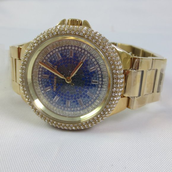 NEW Michael Kors Camille Gold Pave Glitz Blue Crystal Watch MK7341 NIB NWT - Picture 4 of 5